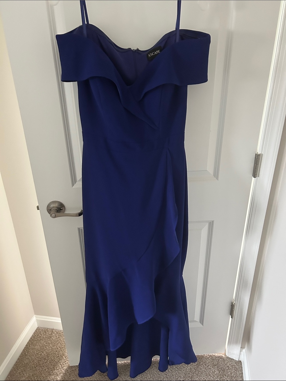 Xscape Royal Blue Off-Shoulder Ruffle Maxi Dress - Picture 3 of 6